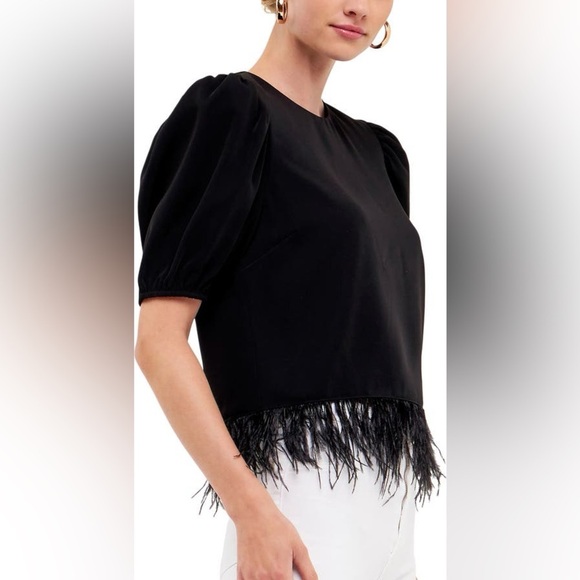 NWT English Factory Feather Edge Puff Sleeve Top - Picture 3 of 10